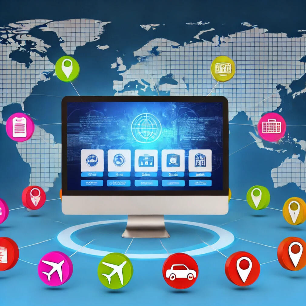 Our dedicated travel platform An illustration computer screen displaying our travel booking platform, showcasing flights, hotels, cruises, and holidays